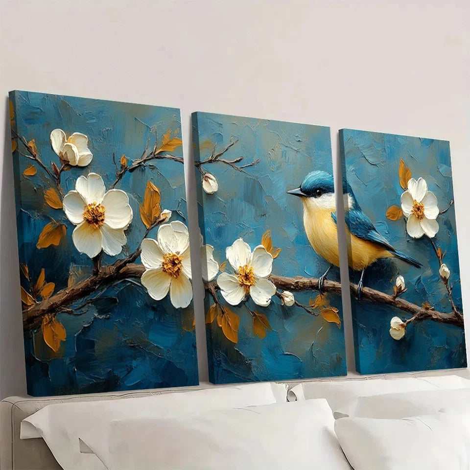 3pcs Nature Scene Abstract Blue Beige Tones Wall Art Set Canvas Framed 60x90cm - High Quality Print 100% Australian Made Wall Canvas Ready to Hang