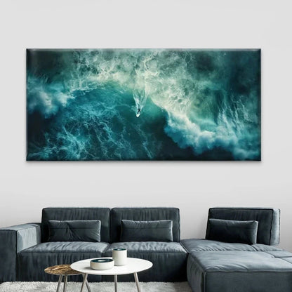 Ocean Waves with Dynamic Surfin Wall Art Canvas Office Home Room Framed 120x60cm