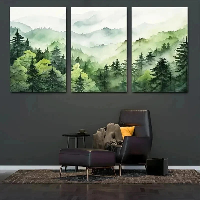 3pcs Serene Forest And Misty Hills Perfect Wall Art Set Canvas Framed 60x90cm - High Quality Print 100% Australian Made Wall Canvas Ready to Hang - Bella Home Decor