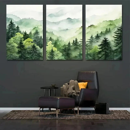 3pcs Serene Forest And Misty Hills Perfect Wall Art Set Canvas Framed 60x90cm - High Quality Print 100% Australian Made Wall Canvas Ready to Hang - Bella Home Decor