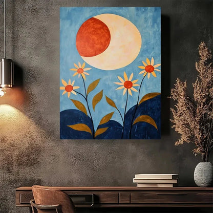 Beautiful Eclipse Flowers Night Sky Painting 40x60cm Metal Print Ready to Hang - Bella Home Decor