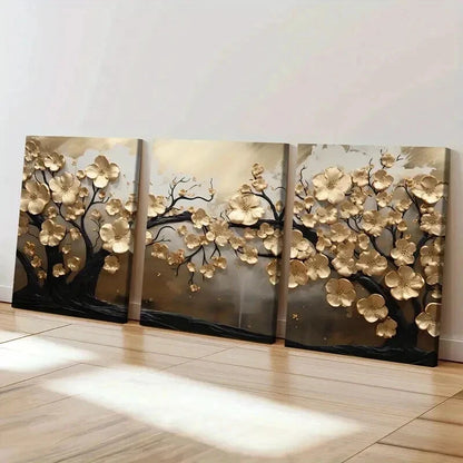 3pcs Abstract Golden Leaves Tree Modern Elegance Wall Art Set Canvas Framed 40x60cm - High Quality Print 100% Australian Made Wall Canvas Ready to Hang - Bella Home Decor
