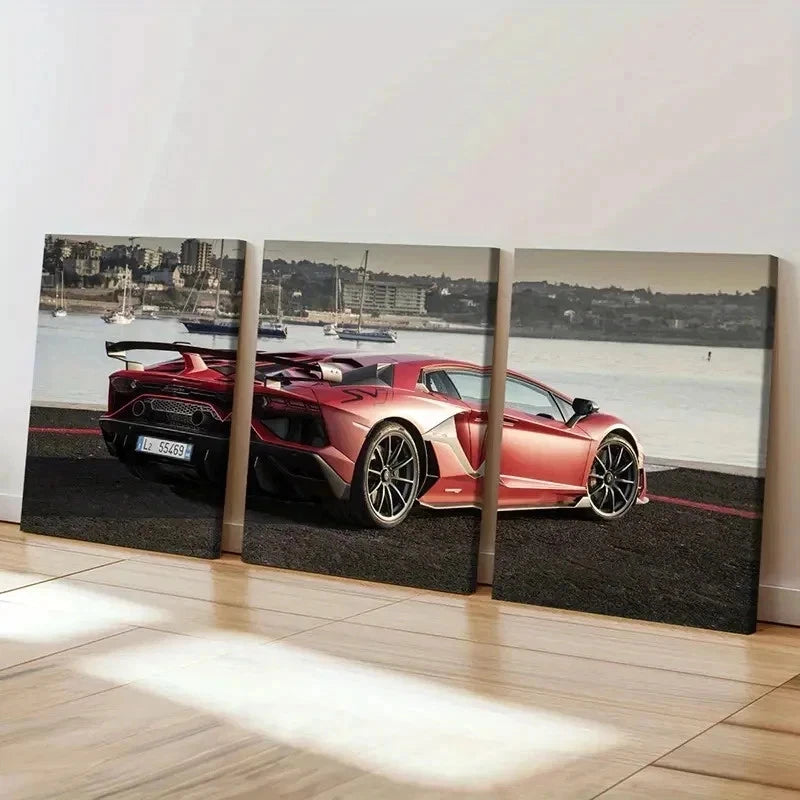 3pcs Modern Lamborghini Super Sports Car Wall Art Set Canvas Framed 60x90cm - High Quality Print 100% Australian Made Wall Canvas Ready to Hang