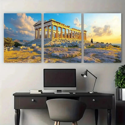 3pcs Ancient Athens Acropolis Scenic Perfect Wall Art Set Canvas Framed 50x70cm - High Quality Print 100% Australian Made Wall Canvas Ready to Hang - Bella Home Decor