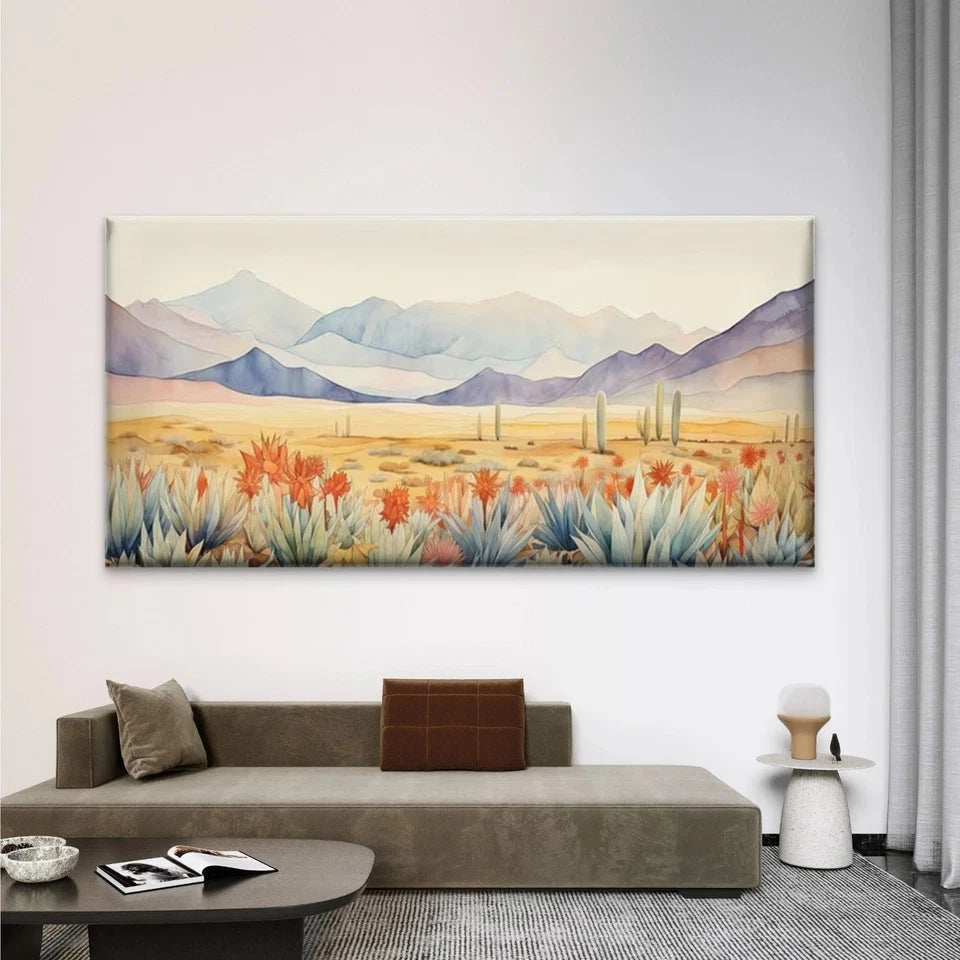 Cactus & Flower Desert Wall Art Canvas Office Home Room Framed 120x60cm