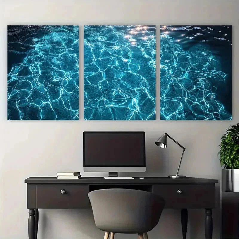 3pcs Swimming Pool Water Reflection Perfect Wall Art Set Canvas Framed 50x70cm - High Quality Print 100% Australian Made Wall Canvas Ready to Hang