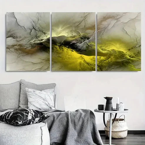 3pcs Abstract Yellow Grey Swirl Wall Art Set Canvas Unframed – High Quality Print 100% Australian Made Wall Canvas - Bella Home Decor