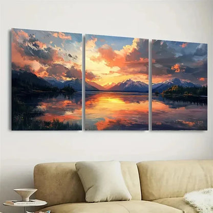 3pcs Dreamy Sunset Golden Lake Colorful Clouds Wall Art Set Canvas Unframed - High Quality Print 100% Australian Made Wall Canvas - Bella Home Decor