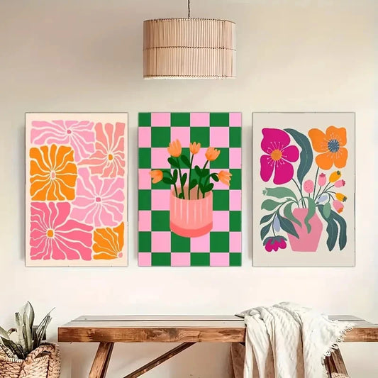 3pcs Display Colorful Aesthetic, Vibrant Floral Wall Art Set Canvas Framed 40x60cm - High Quality Print 100% Australian Made Wall Canvas Ready to Hang