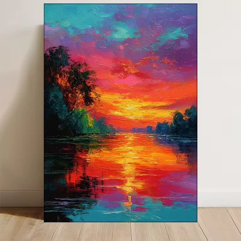 Vibrant Sunset on the River 60x90cm Metal Print Ready to Hang