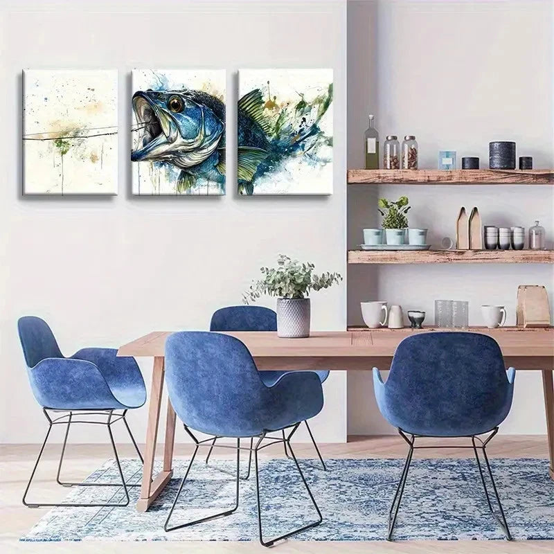 3pcs Artistic Fishery Theme Painting Metal Print Ready to Hang Art - Bella Home Decor