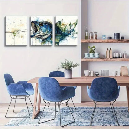 3pcs Artistic Fishery Theme Painting Metal Print Ready to Hang Art - Bella Home Decor