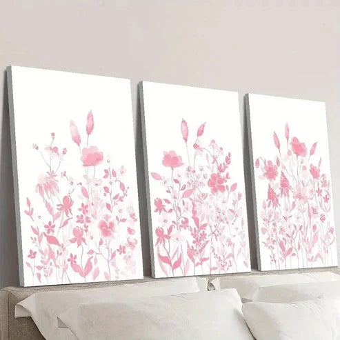 3pcs Elegant Watercolor Pink Wildflowers Wall Art Canvas Unframed - High Quality Print 100% Australian Made Wall Canvas