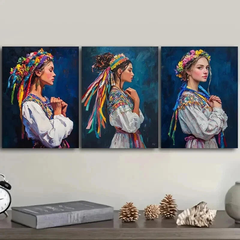 3pcs Vibrant Bulgarian Girl Beauty Dark Perfect Wall Art Set Canvas Framed 60x90cm - High Quality Print 100% Australian Made Wall Canvas Ready to Hang