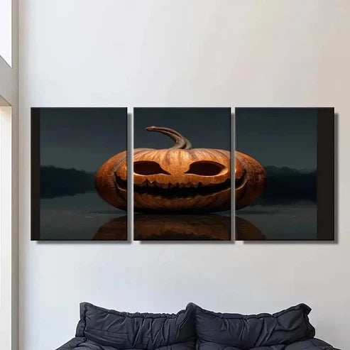 3pcs Pumpkin Lantern with Creepy Wall Art Set Canvas Unframed - High Quality Print 100% Australian Made Wall Canvas