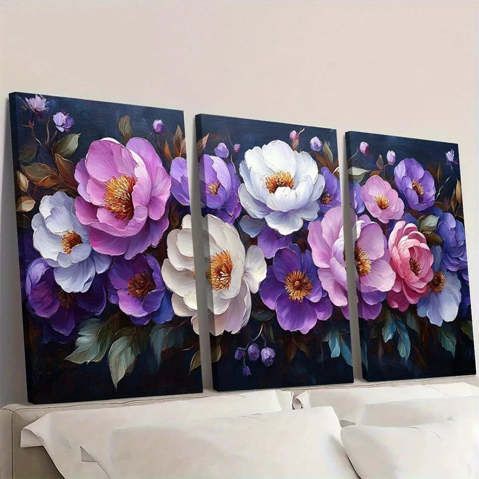 3pcs Elegant Floral Peony & Lupine Flowers Wall Art Set Canvas Framed 60x90cm - High Quality Print 100% Australian Made Wall Canvas Ready to Hang