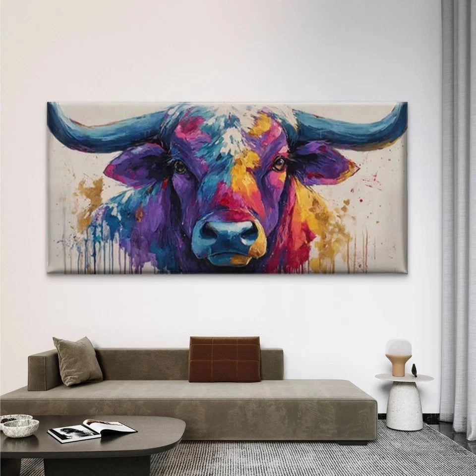 Abstract Multicolor Bull Wall Art Canvas Office Home Room Framed 120x60cm