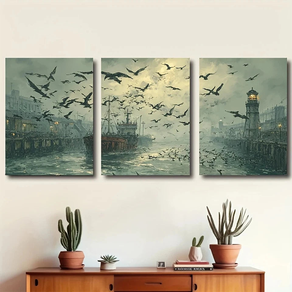 3pcs Seagulls Shoreline Mysterious Marine Metal Print Ready to Hang Art