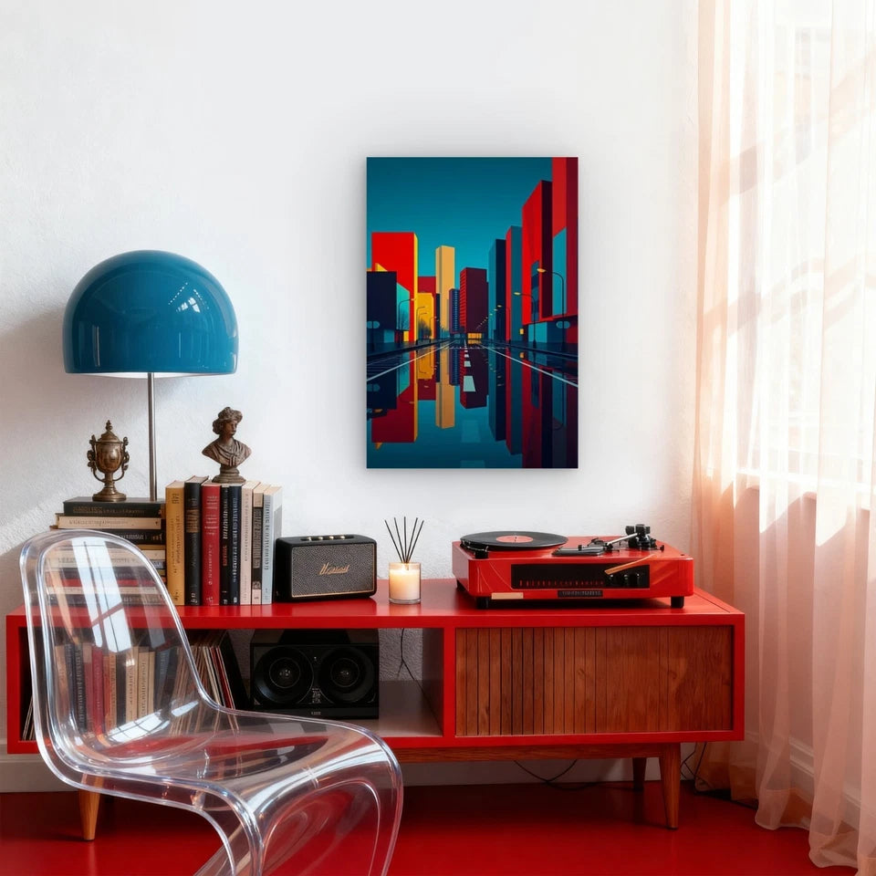 Vibrant Skyscraper Reflections 60x90cm Metal Print Ready to Hang