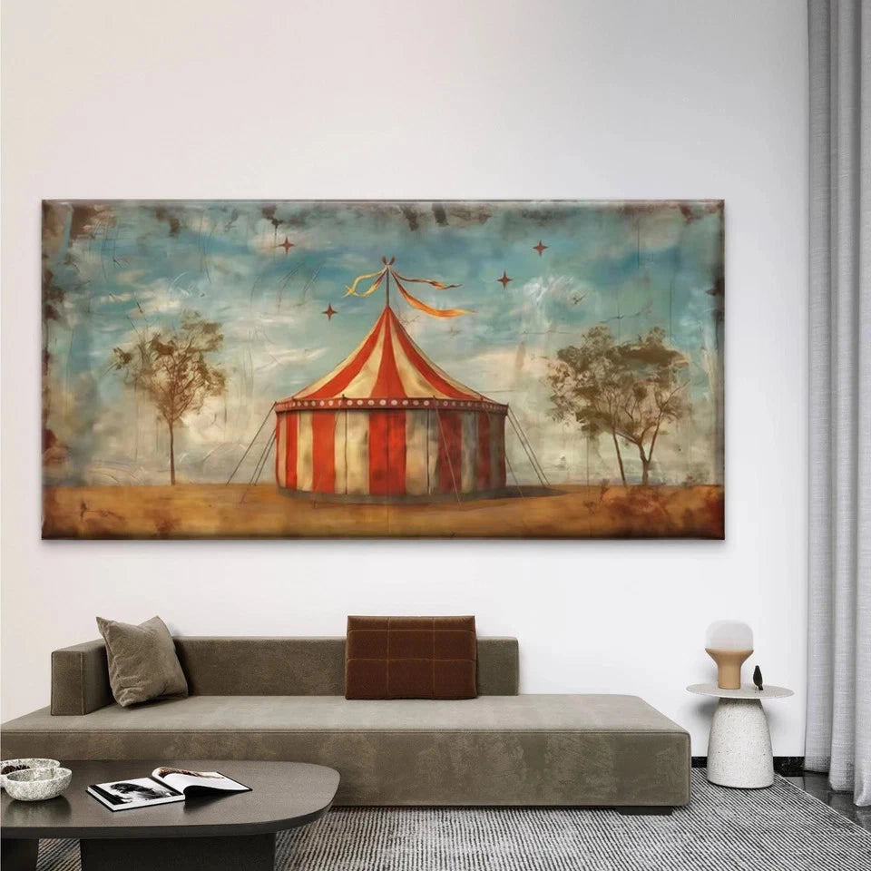 Vintage Circus Tent Wall Art Canvas Office Home Room Framed 120x60cm