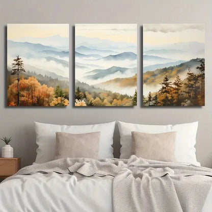 3pcs Great Smoky Mountains Autumn Perfect Wall Art Set Canvas Framed 40x60cm - High Quality Print 100% Australian Made Wall Canvas Ready to Hang - Bella Home Decor