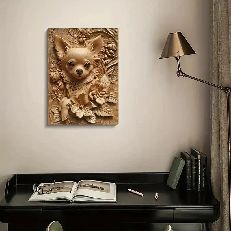 Featuring an Adorable Chihuahua Among Heart Painting 40x60cm Metal Print Ready to Hang - Bella Home Decor