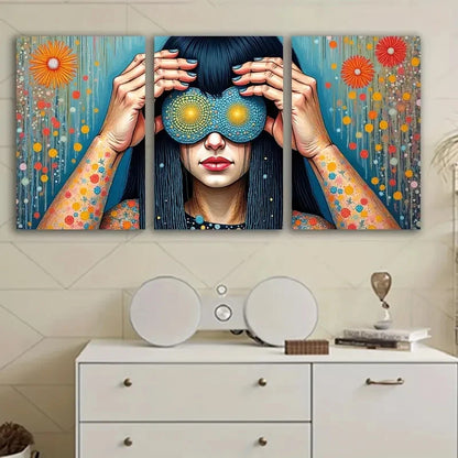 3pcs Woman With Colorful Tattoos & Sunflower Wall Art Set Canvas Framed 60x90cm - High Quality Print 100% Australian Made Wall Canvas Ready to Hang
