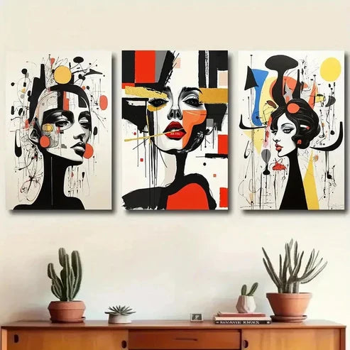 3pcs Bold Geometric Design Wall Art Canvas Unframed - High Quality Print 100% Australian Made Wall Canvas - Bella Home Decor