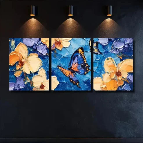 3pcs Vibrant Butterfly and Among Orchid Wall Art Canvas Unframed - High Quality Print 100% Australian Made Wall Canvas - Bella Home Decor