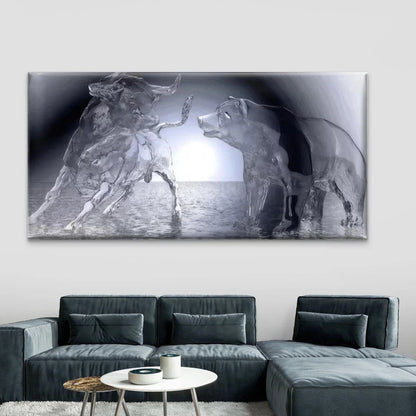 Bull & Bear Fighting Wall Art Canvas Office Home Room Framed 120x60cm