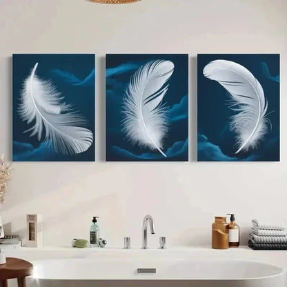 3pcs White Feather Wall Art Canvas Unframed - High Quality Print 100% Australian Made Wall Canvas