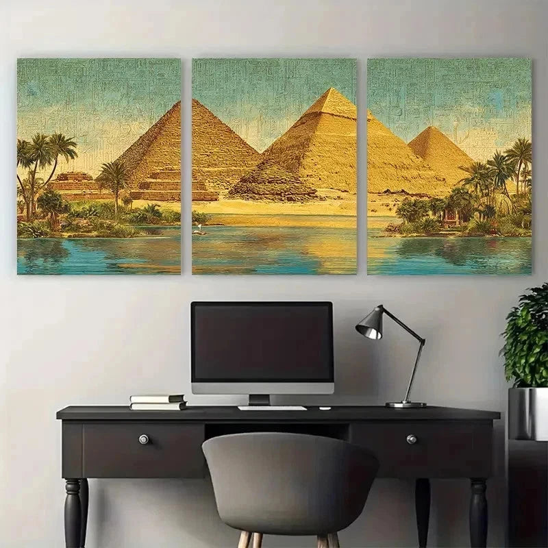 3pcs Classic Aesthetic Durable Pyramids Perfect Wall Art Set Canvas Framed 60x90cm - High Quality Print 100% Australian Made Wall Canvas Ready to Hang - Bella Home Decor