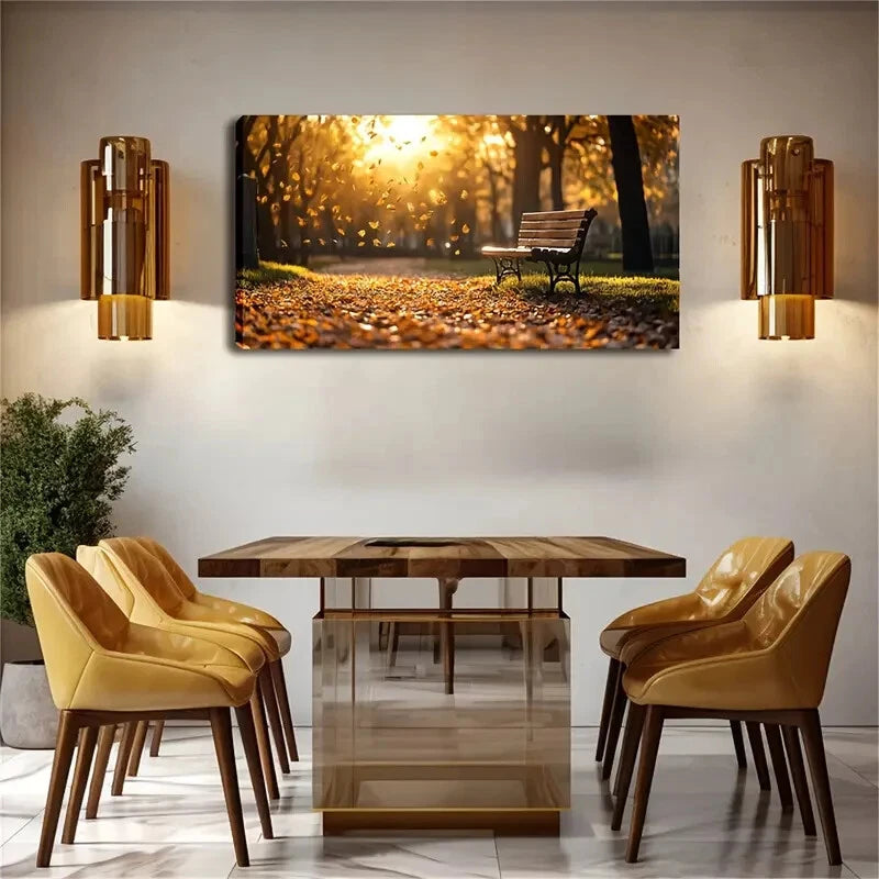 Fallen Leaves & Warm Sunlight Wall Art Canvas Office Home Room Framed 120x60cm - Bella Home Decor