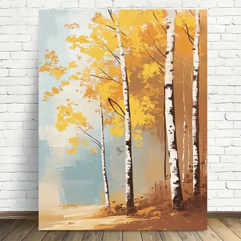 Beautiful Modern Vintage Autumn Birch Trees Landscape 40x60cm Metal Print Ready to Hang - Bella Home Decor