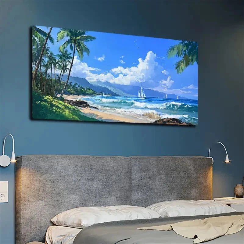 Vibrant Tropical Palm Tree Wall Art canvas office home room framed 120x60cm
