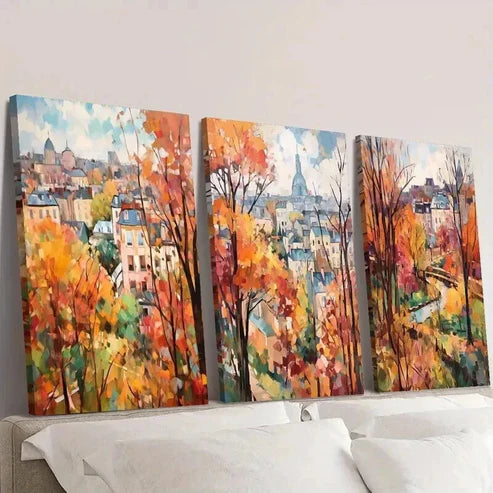3pcs Autumn Birch Forest Landscape Wall Art Set Canvas Unframed - High Quality Print 100% Australian Made Wall Canvas - Bella Home Decor