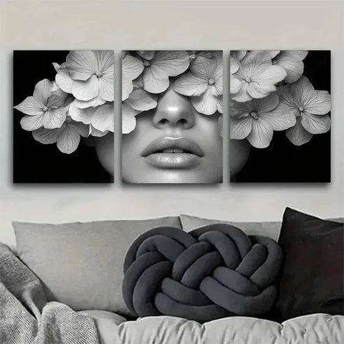 3pcs Women with Floral Illustration View Wall Art Canvas Unframed - High Quality Print 100% Australian Made Wall Canvas