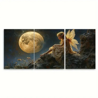 3pcs Moonlit Pixie Fairy Fantasy Decor W  Wall Art Set Canvas Framed 50x70cm - High Quality Print 100% Australian Made Wall Canvas Ready to Hang