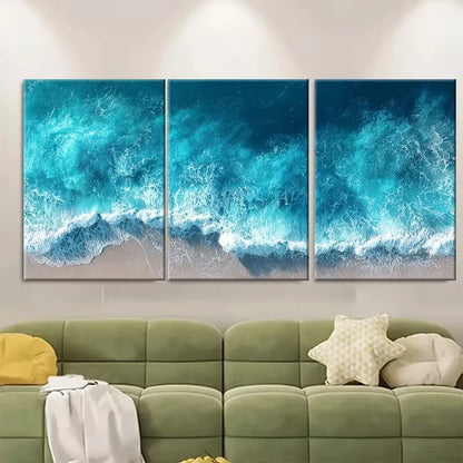 3pcs Aerial Ocean Waves Metal Print Ready to Hang Art - Bella Home Decor