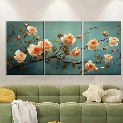 3pcs Sakura Blossoms Cream Roses Vintage Wall Art Set Canvas Framed 40x60cm - High Quality Print 100% Australian Made Wall Canvas Ready to Hang
