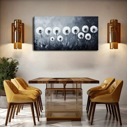 Black & White Dandelion Wall Art canvas office home room framed 120x60cm