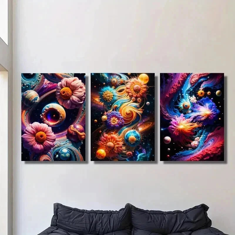 3pcs Vortex and Flower Abstract Illustration Wall Art Set Canvas Framed 60x90cm - High Quality Print 100% Australian Made Wall Canvas Ready to Hang