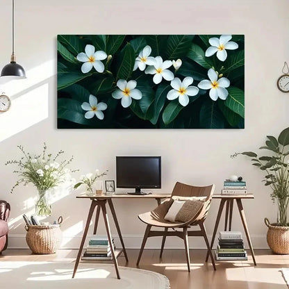 White Flowers & Dark Foliage Wall Art Canvas Office Home Room Framed 120x60cm - Bella Home Decor
