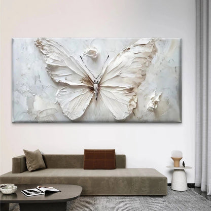 White Textured Butterfly Wall Art Canvas Office Home Room Framed 120x60cm