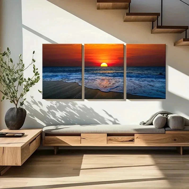 3pcs Seaside Sunset Beach Scene Nature Wall Art Set Canvas Framed 60x90cm - High Quality Print 100% Australian Made Wall Canvas Ready to Hang