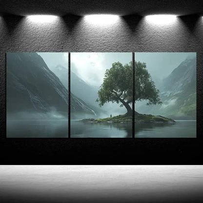 3pcs The Trees on The Island Mountains Metal Print Ready to Hang Art