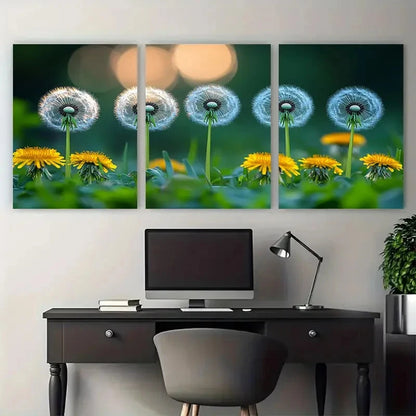 3pcs Grassy Green Meadow Dandelions Perfect Wall Art Set Canvas Framed 40x60cm - High Quality Print 100% Australian Made Wall Canvas Ready to Hang