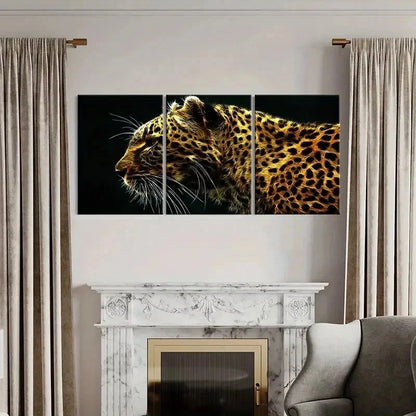 3pcs Leopard on a Black Background Wall Art Set Canvas Framed 60x90cm - High Quality Print 100% Australian Made Wall Canvas Ready to Hang