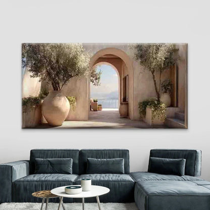 Aegean Sea White Cycladic House Wall Art Canvas Office Home Room Framed 120x60cm