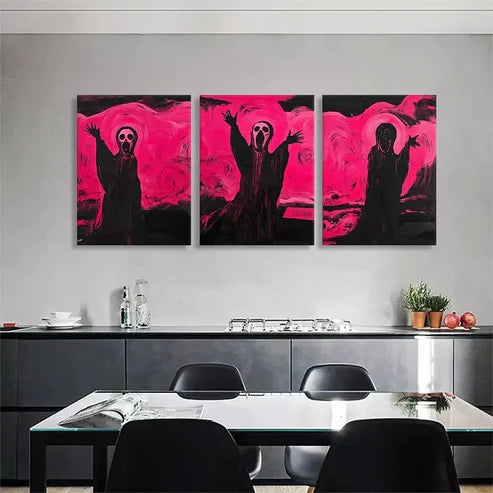 3pcs Bold Pink and Black Scream Décor Wall Art Canvas Unframed - High Quality Print 100% Australian Made Wall Canvas - Bella Home Decor